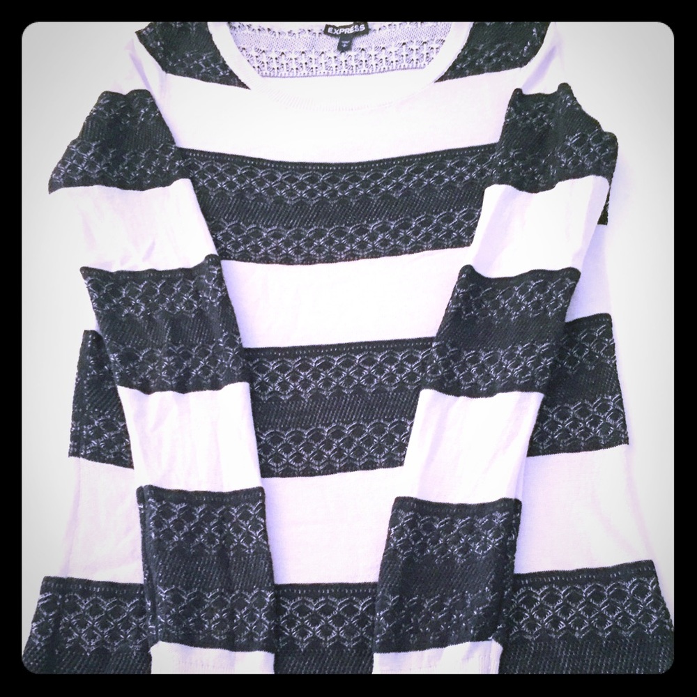 Express Cream and Black Lace Tunic Sweater Small